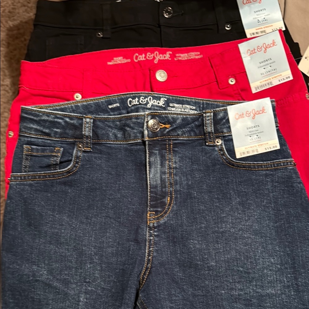 NWT Cat & Jack Jean shorts - Black, Red, & Jean Shorts Trio